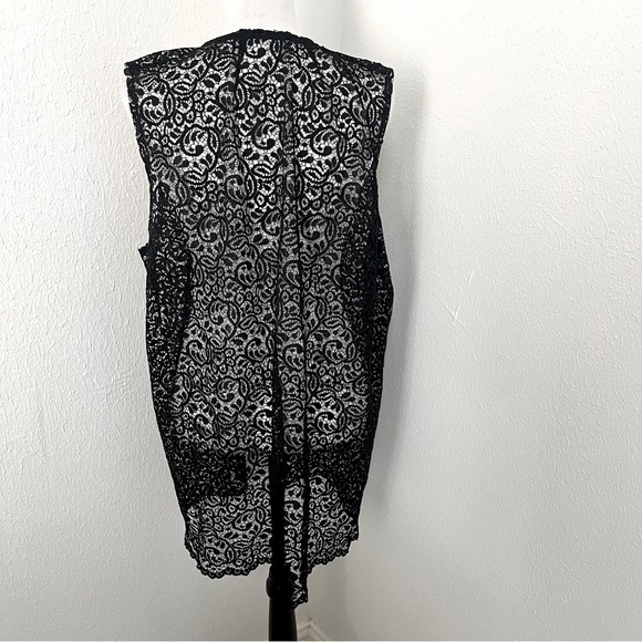 Floral Crochet Lace Trim Sleeveless Open Front Vest Cardigan for Women Black M/L - Picture 5 of 6